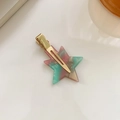 Star shaped acetate hair clip with pink and green marble pattern on gold metal base - Green Pink With Gold Clip