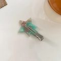 Star-shaped acetate duckbill hair clip with green and pink marble texture finish - Green Pink With Silver Clip