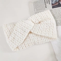 Fascia per capelli in maglia bianco crema con nodo a croce per la moda invernale donna - Bianco Iridescente