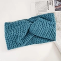 Elastic teal knitted headband with stylish twist design and waffle texture for hair styling - 3-Blue
