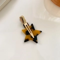 Star-shaped acetate hair clip with tortoise shell pattern and golden metal duckbill clip - Dark Tortoise With Gold Clip