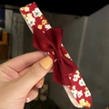 Fascia per capelli rossa con fiori di ciliegio e fiocco in raso per bambina - Fiocco rosso vino