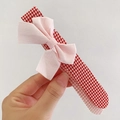Fermaglio per capelli con fiocco in chiffon rosa e motivo a quadri per bambine - Fiocco Rosa Quadri Rossi