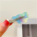 Iridescent heart-shaped acetate hair clip with aurora finish and metal crocodile clip - Iridescent Blue Heart
