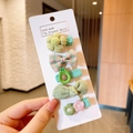 Fünfteiliges handgefertigtes Haarspangen-Set für Kinder mit Strickblumen und Schleifen - Frischer Grüner Avocado Stil (4701987505671)