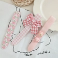 Three-piece pink fabric hair clip set with floral bow and cartoon pig design for girls - Pink Jewelry Set