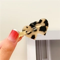 Elegant double heart hair clip with leopard print pattern and gold metal duckbill clip - Light Tortoise Heart