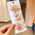 5er Set handgefertigte Stoff-Haarspangen mit Pilz- und Blumenstickerei für Mädchen - Rosa Orange Thema Pilz Bogen Stil (4701987505672)