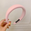 Pink padded sponge headband in textured fabric with handmade label detail - Pink