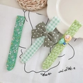 Three-piece set of green floral and plaid bow hair clips for girls hair styling - Green Zirconia Set