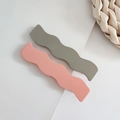 Matte pink and grey-green wavy hairpins in a minimalist Korean style aesthetic - Grey & Pink