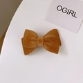 Elegant camel velvet double-layered bow hair clip with spring-back design for women - Brown