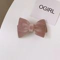 Elegant velvet bow hair clip in dusty rose pink with a minimalist double-layer design - Pink Purple