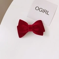 Elegant deep red velvet bow hair clip with a vintage velvet texture and spring clasp - Red