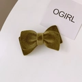Elegant olive green velvet bow hair clip with premium spring fastener for women - Green