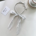 Serre-tête blanc à motifs noirs, strass et élégants longs rubans de décoration - Double Nœud Blanc