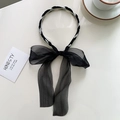 Serre-tête en velours noir avec perles et longs rubans en organza pour femmes - Perle Noir