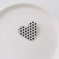 Sweet heart-shaped hair clip with classic black and white polka dot pattern for women - White with Black Polka Dots