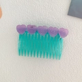 Pettine per capelli verde menta per bambine con cinque cuori viola opachi decorati - Cuore Gommosa Viola