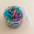 Jar of colorful children's disposable rubber hair bands in pink, blue and yellow - 22# Jar-Spring Colors (Approx. 300 Pcs)
