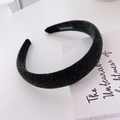 Thick sponge headband in dark grey handmade fabric for high cranial top volume - Black