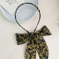 Serre-tête floral avec perles et strass sur base noire avec motif de fleurs jaunes - Floral Fin Noir