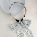 Serre-tête floral en mousseline avec perles et strass verts et ruban élégant - Floral Strass Bleu