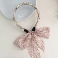 Serre-tête doré fin avec perles blanches et ruban en mousseline fleurie rose clair - Floral Strass Rose