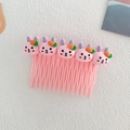 Pink girl's hair comb with five cute cartoon rabbits and carrot details for kids - Carrot Rabbit