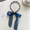 Serre-tête tressé bleu marine élégant avec perles blanches et grand nœud en organza - Perle Bleu Roi