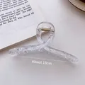 Große transparente Haarklammer im Jelly-Look mit goldener Feder, Länge ca. 13 cm - Klar Weiß