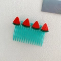 Girls' hair side comb with cute red watermelon slices on a mint green floral base - Watermelon Style