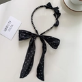 Serre-tête floral noir élégant avec grand nœud et longs rubans de style coréen - Double Nœud Noir