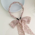 Serre-tête à motif floral avec nœud rose et longs rubans pour accessoires femme - Rose Fleuri