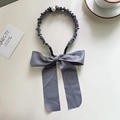 Serre-tête gris élégant avec longs rubans et perles d'imitation pour femmes chic - Gris