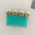 Kids turquoise hair comb with sparkling sequin cherry ornaments and 15-tooth plastic design - Colorful Cherry