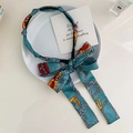 Serre-tête bleu sarcelle avec longs rubans et motifs de couronnes style vintage - Floral Vert Noué