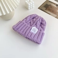 Fashionable purple chunky cable knit beanie for women with minimalist patch design - Purple