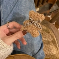 Niedliches braunes Teddy-Plüsch-Haargummi mit karierter Schleife für Mädchen, Herbst-Mode - Brauner Bär