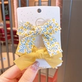 Sweet floral and yellow ribbon bow hair clips set for girls on a handmade card - Bright Yellow Style (628-2)