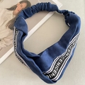 Dark blue elastic knitted headband with nice letter patterns and twist design - 12# Blue and White Letters