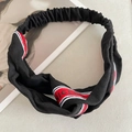 Black twisted wide headband with NICE stripe design and elastic back for women - 10# Black and Red Letters