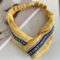 Vibrant yellow knitted wide headband with NICENICE letter ribbon and knot detail - 11# Yellow and White Letters