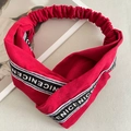 Burgundy twisted knit headband featuring white striped NICE ribbon with elastic band - 15# Red Letters