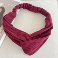 Burgundy pleated knit headband featuring a stylish cross-knot design and elastic band - 24-Wine Red