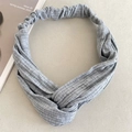 Gray knitted twist headband made of ribbed fabric with elastic back for women - 25-Light Gray