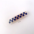 8.5cm checkered hair clip featuring deep blue enamel and hammered gold finish design - Blue