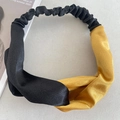 Black and yellow satin twist headband with retro bear pattern and elastic band - 19-Black and Yellow