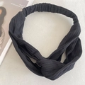 Elastic black knitted headband with a stylish twist design and ribbed texture fabric - 23-Black