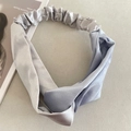 Elastic satin headband with silver-gray and blue-gray two-tone twist knot design - 18-Gray